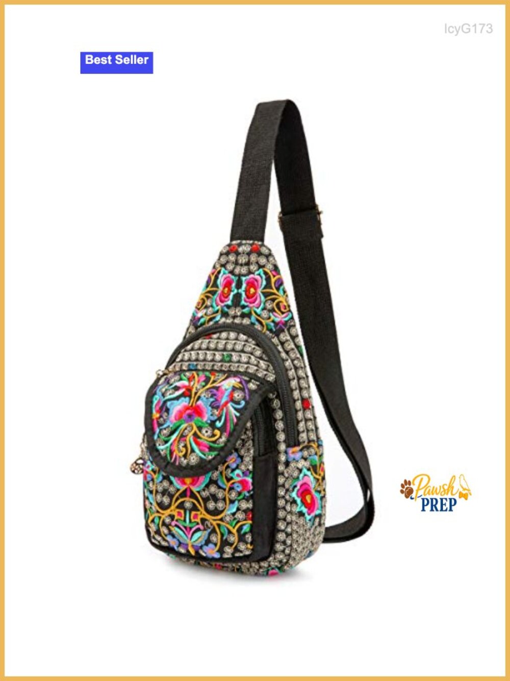 Embroidered Canvas Sling Backpack Crossbody Bag for Women Travel Daypack